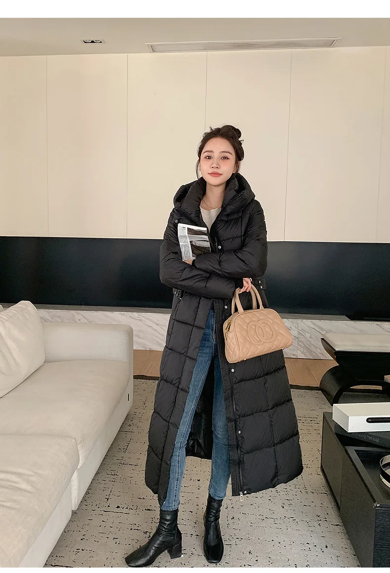 Winter Ladies Long Warm Down Jacket Big Size Puffer Outwears Thicken Hooded Down Coat Women Light Thin White Duck Jacket Parkas