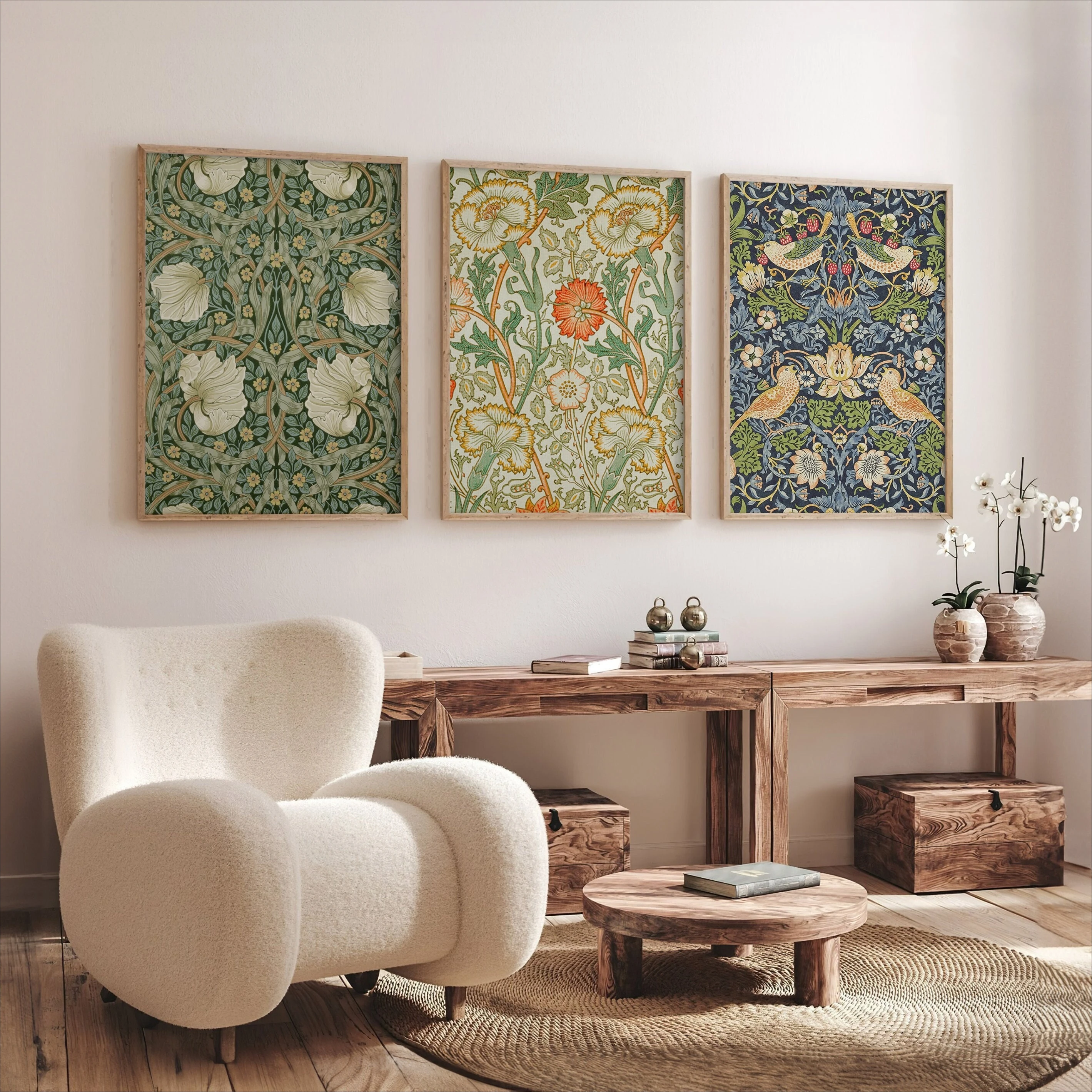 William Morris Print Floral Exhibition Poster Textile Wall Art Nouveau Print Wall Art Set of 3 Gallery Triptych Canvas Gift