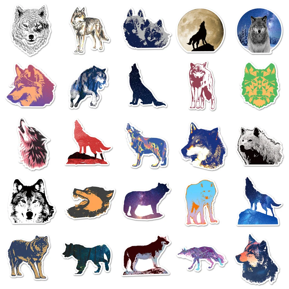 10/30/50PCS New DIY Wolf Animal Cartoon Personality Creative Luggage Table Water Cup Car Decoration Waterproof Sticker Wholesale