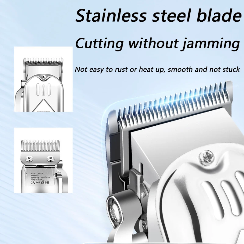Professional Men's Electric Hair Clipper USB Rechargeable Carved Shaver Hair Trimmers LED Display Cordless Metal Hair Trimmers