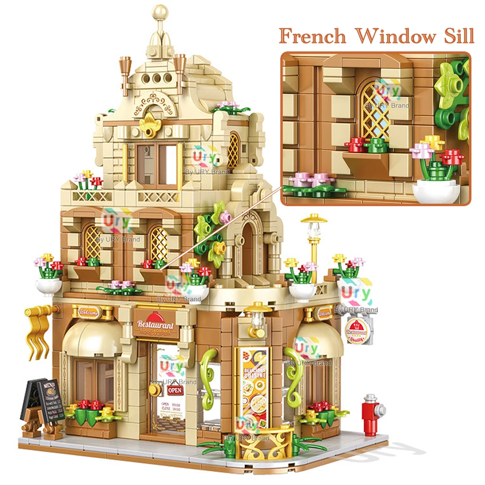 Serie City Street View, casa de amigos, tienda, restaurante, Flor Retro junto al mar, juguetes DIY, arquitectura, bloques de construcción para regalo de niños