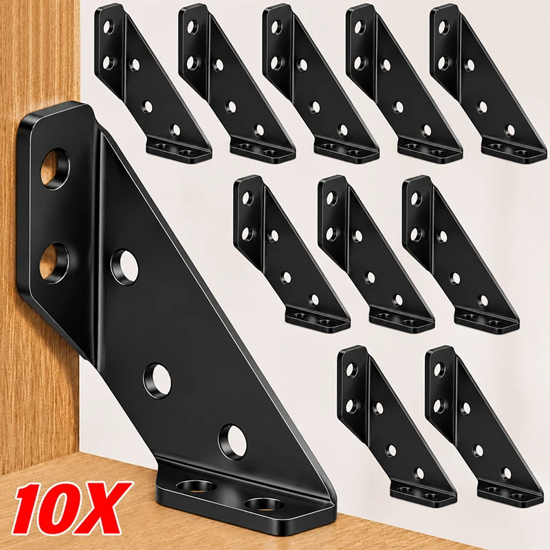 10PCS Black Stainless Steel Multi-functional Corner Code 90-degree Right-angle Cabinet Reinforcement Accessory Fixator