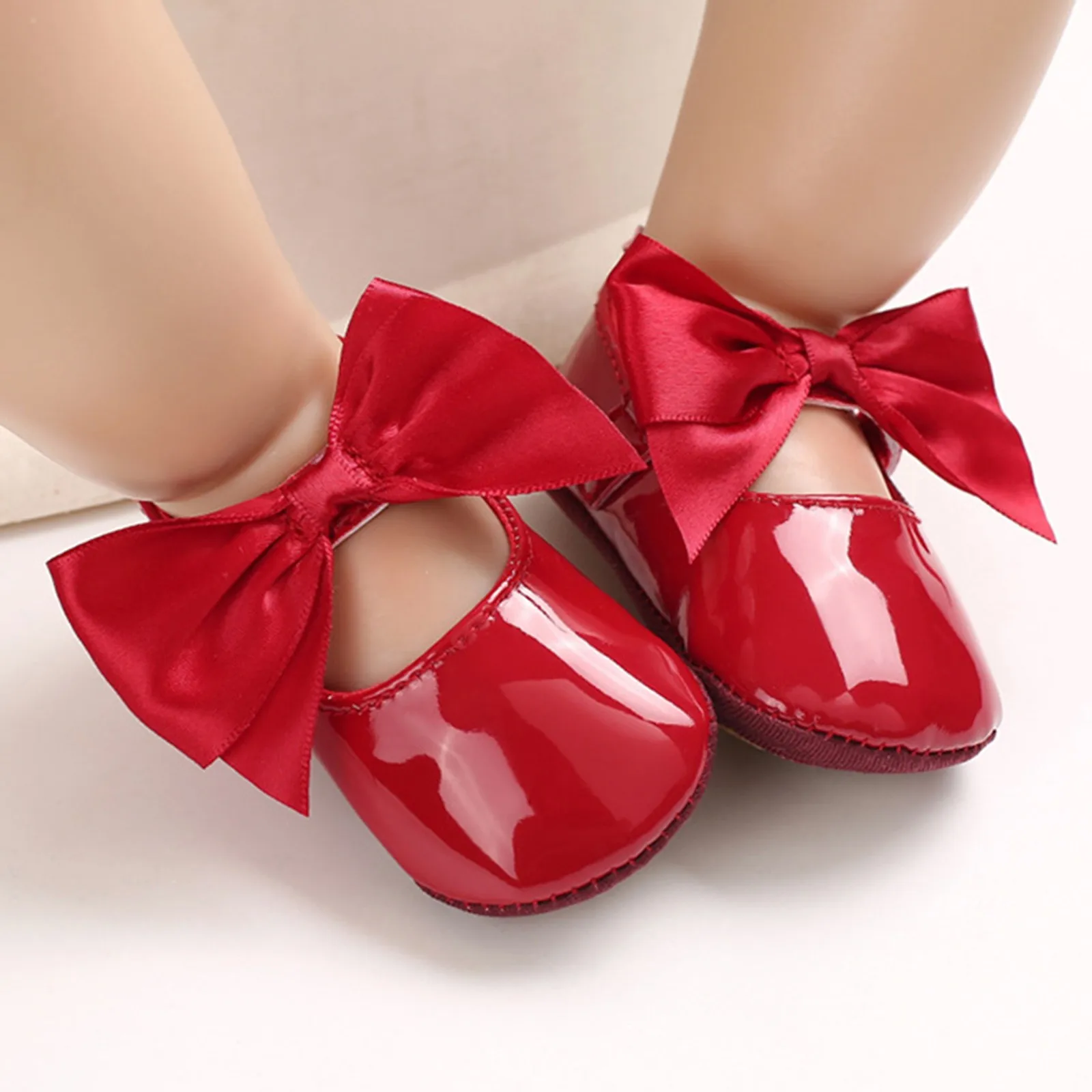 

Solid Bowknot Shoes Children Girls First Walkers Fashion PU Soft Flat Shoes Lace Decorative Baby Wedding Party Princess Shoes