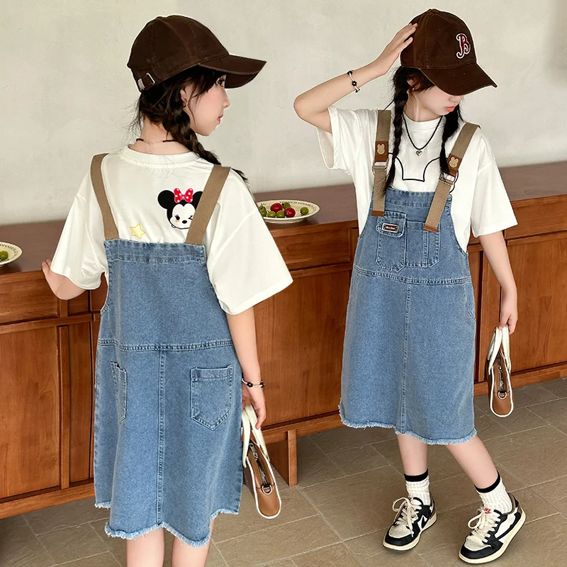 

Stylish Fashion Kids Denim Pinafore Dress for Teen Girls Retro Blue Jeans Jumper Skirt Dress with Strap Overalls Child Age 5-14Y