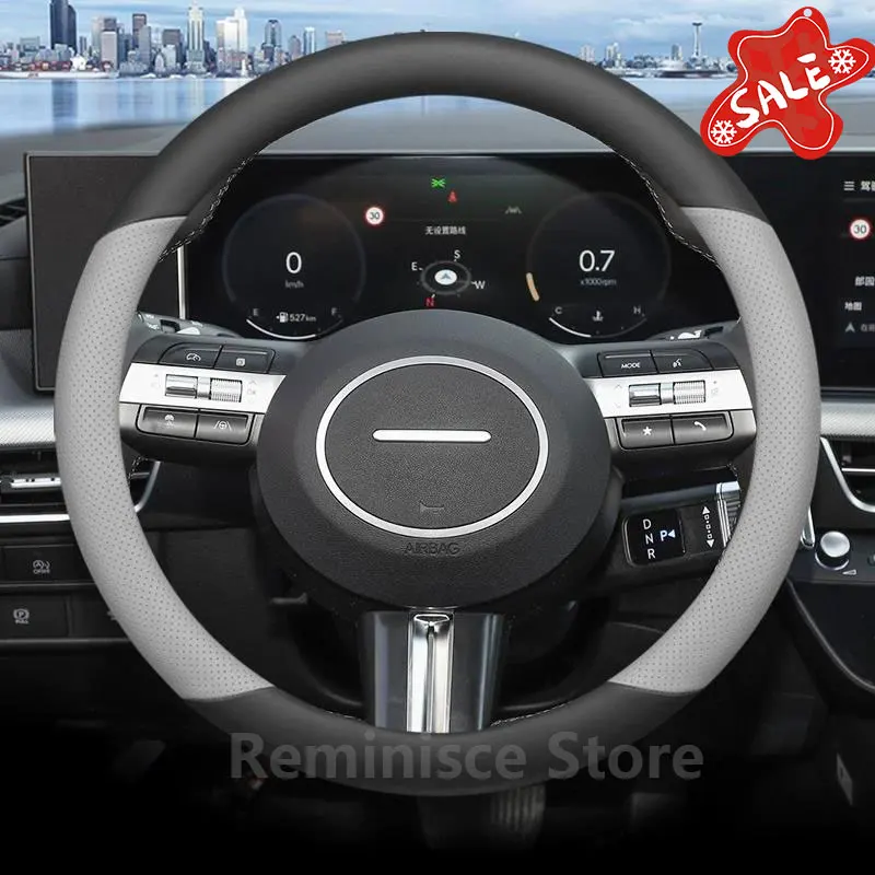 Leather Car Steering Wheel Cover For Hyundai Tucson 4 L Kona i30 Santa fe Cruz Bayon Sonata 2024 2025 2026 Interior Accessories
