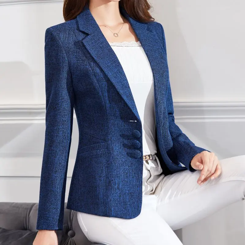 

Women's Autumnwinter Fashion Elegant Solid Color Lapel Button Splicing Temperament Versatile Long Sleeved Slim Fit Suit Jacket