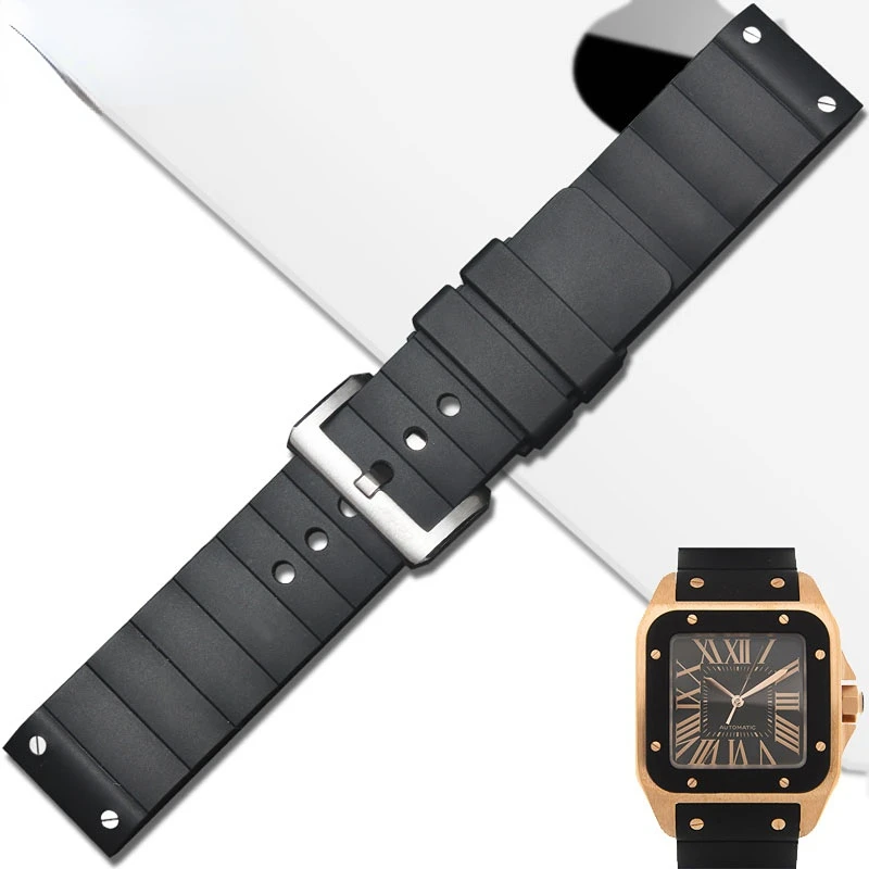 

Silicone rubber watch strap for Cartie Santos watch with silicone Santos W20121U2 rubber strap male 23mm