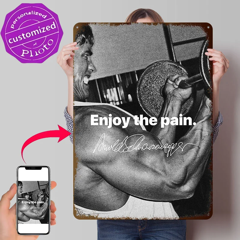 Arnold Schwarzenegger Inspirational Quote Personalized 3D Textured Metal Poster Wall Art Tinplate Sign for Room Decor Wand Deko