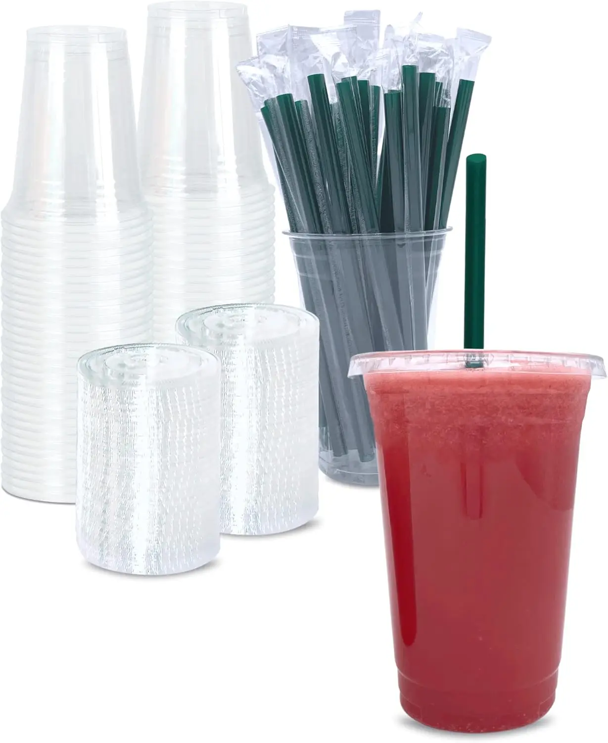 

20 oz Clear Plastic Cups with Lids and Straws, Disposable for Cold Drinks, Iced Coffee, Milkshakes, Smoothies, 25 Sets