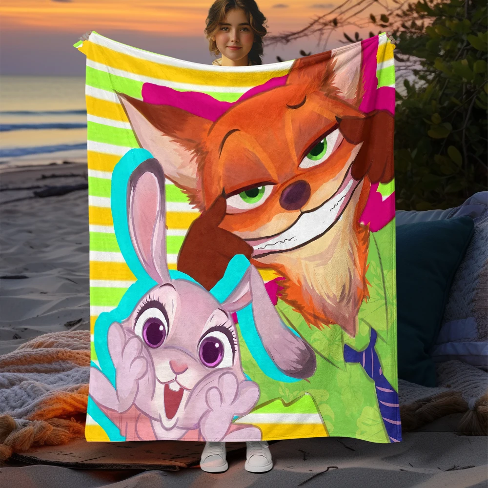 Film Zootopia Nick Judy Cartoon Printed Soft Warm Flannel Throw blanket.Camping,Beach,Outdoors,Bed sheet,Sofa,Airplane blankets.