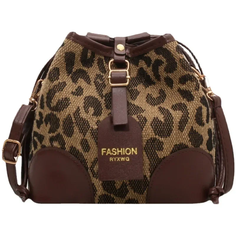 Leopard Small PU Leather Women Bucket Crossbody Bags 2024 Fall Designer Shoulder Bag Luxury Brand Ladies Handbag Lady Trend Tote