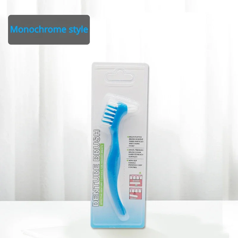1개 틀니 세척용 가짜 이빨 브러시 이중 헤드 잇몸 클리너 구강 교정기 스케일링 핸들 재사용 가능한 관리 용품