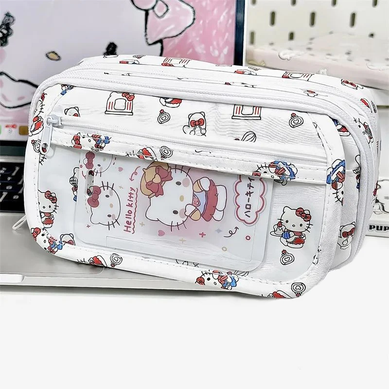 Imagem -02 - Sanrio Olá Kitty Lápis Case Grande Capacidade Multi-layer Bolsa de Armazenamento Bolsa de Lápis Estudante Material Escolar