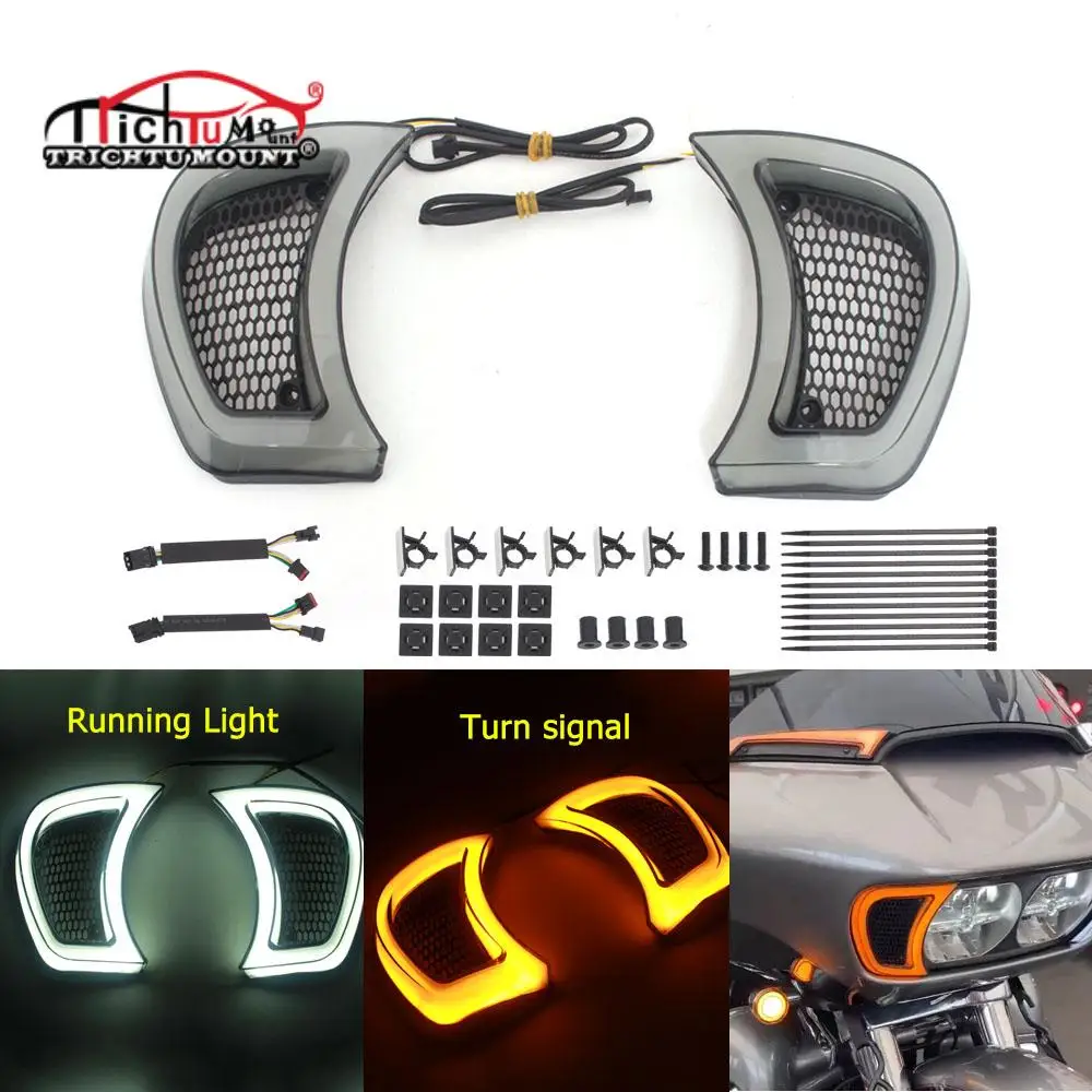 Motorcycle Headlight Vent Accents LED Indicator Lights Turn Signal Lamps For Harley Road Glides Limited CVO  Ultra FLTRU 2015-UP