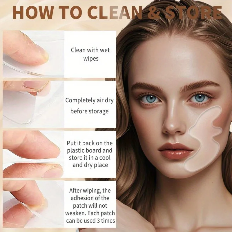 رقع سيليكون قابلة لإعادة الاستخدام للوجه تقلل التجاعيد الدقيقة رقعة ترطيب لخط ابتسامة ناعمة وخط العبوس وأقدام الغربان #3