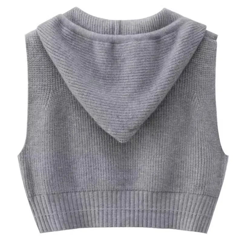 Suéter con capucha, chalecos para mujer, diseño de cordón, calle alta, cómodo, otoño, estilo coreano, tejido Vintage, informal, Retro, recortado