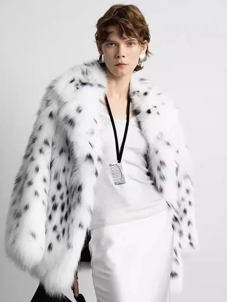 المرأة الشتاء فو الفراء معطف ليوبارد طباعة دعوى طوق سيدة معطف الفرو الاصطناعي اللون مطابقة الفاخرة الإناث معطف الفرو المتكامل #4