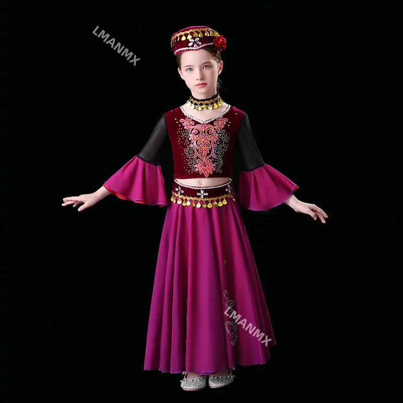 Kizili Guli Xinjiang Uyghur Little Guli Costume da ballo Costume di minoranza etnica Costume da spettacolo per bambini Donna