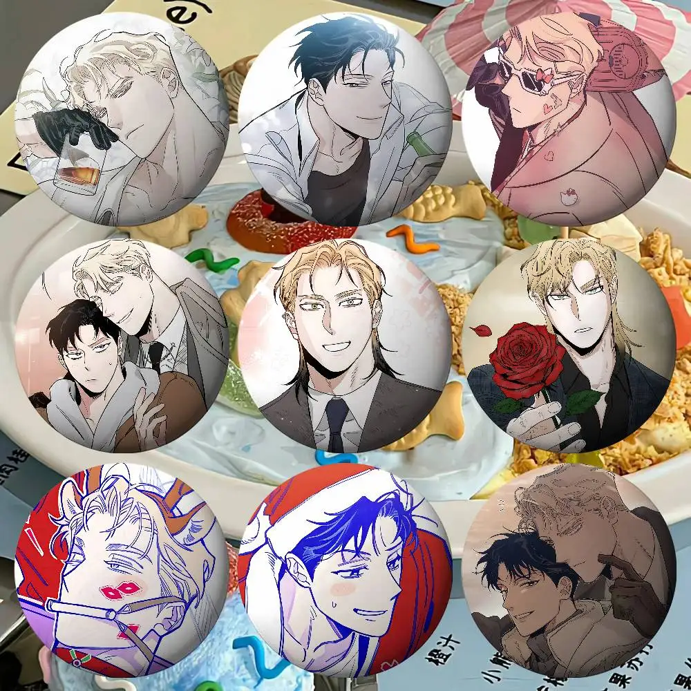 Korean BL Manhwa Roses And Champagne Badges Tinplate Soft Button Pin Brooch Metal Badge Custom Jewelry Accessories Hat Bag Lapel