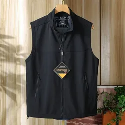 Outdoor light luxury men's fashion stand-up collar fleece windproof waterproof soft shell vest jacket