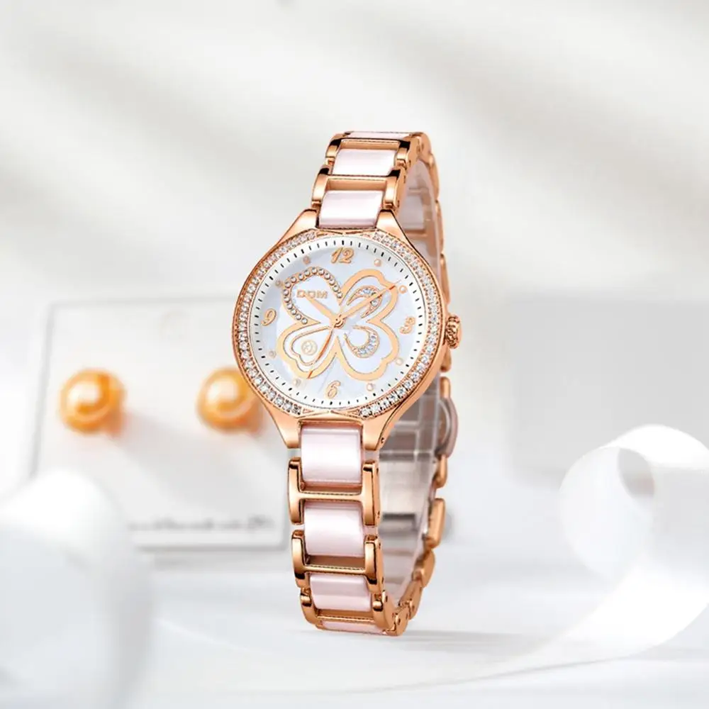 DOM Fashion Women Diamonds Wrist Watches Ceramics Watchband Top Luxury Brand Dress Ladies Geneva Quartz Clock G-1271G