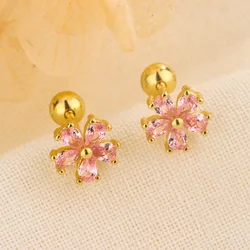Fashion Gold Color Crystal Flower Studs Earrings for Women Sweet Exquisite Ear Piercing Jewelry Birthday Party Gifts