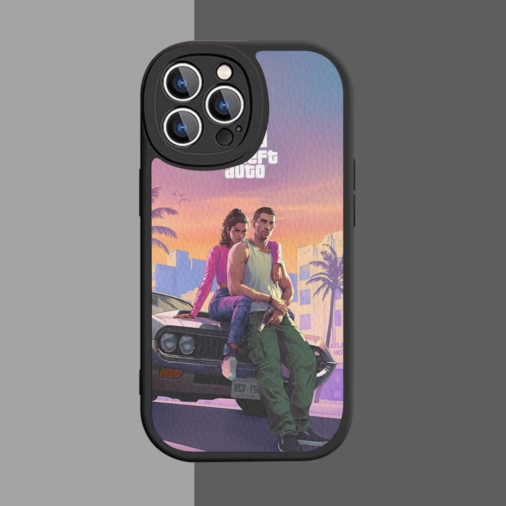 G-GTA 6 G-Grand Theft A-Auto Phone Case Hard Leather For IPhone 16 15 14 13 12 Mini 11 14 Pro Max Xs X Xr 7 8 Plus Fundas