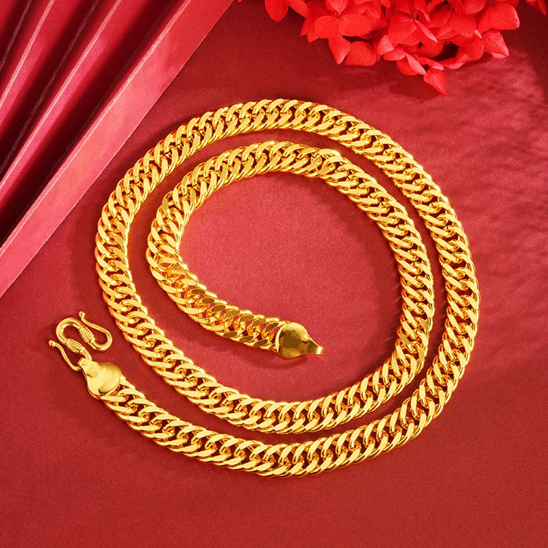 

Men's 24K AU999 Gold Boss Chain, 10MM 60CM Twisted Polished Sideways Chain, Lucky Buckle Safety Blessing, Bold Unisex