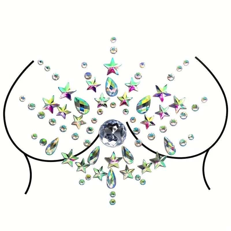 Colorful Rhinestone Breast Stickers Acrylic Glitter Mermaid Women's Breasts Jewelry Tattoos Body Art Decorations