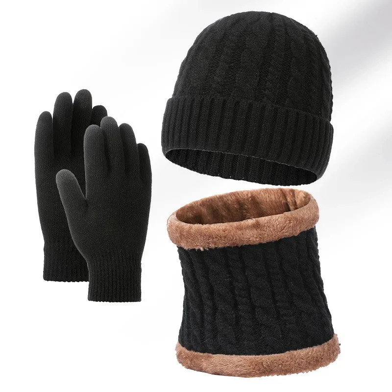 Ensemble de gants et écharpe en acrylique pour hommes et femmes, bonnet doublé, écran tactile, chaud, sourire, cou, cyclisme, hiver, 3 en 1