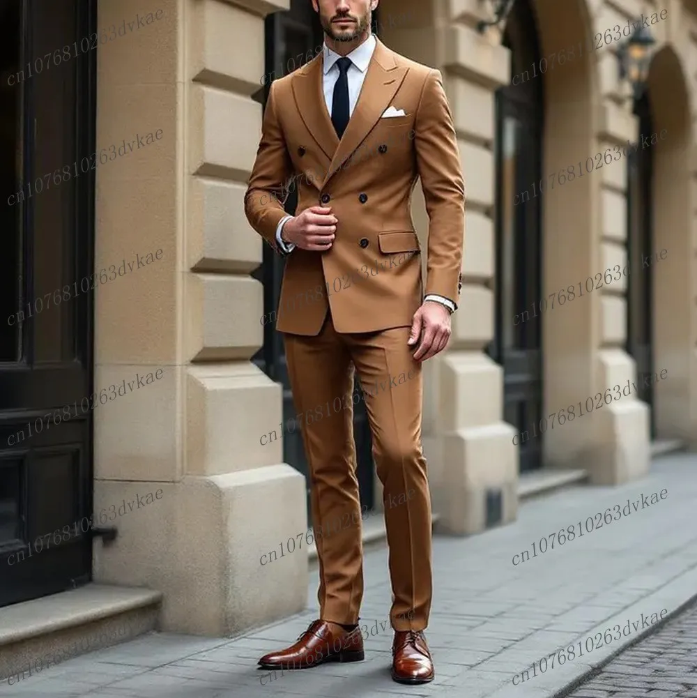 

Brown Formal Occasions Business Men Suit Groom Groomsman Wedding Party Prom Male 2 Piece Set Tuxedos Blazer Pants