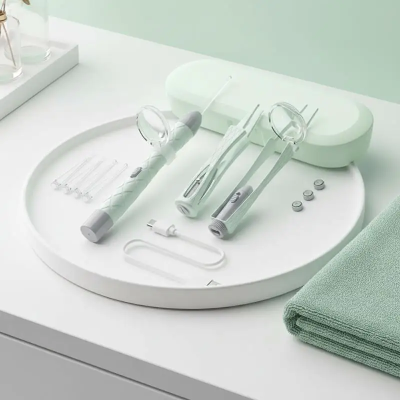New LED Lighted Ear Wax Removal Kit Magnifying Glass Soft Silicone Tips For Children Adults Ear Cleaning Tweezers Nose Clip USB