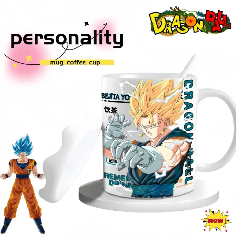

Кружка Dragon Ball, аниме, мультяшная модная индивидуальная керамическая чашка с ложкой и крышкой, офисная кофейная чашка, подарок на день рождения для мужчин и женщин