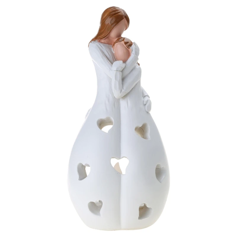 Mother Hugging Daughter Statue Resin Figurines Candlestick with LED Candle Gifts