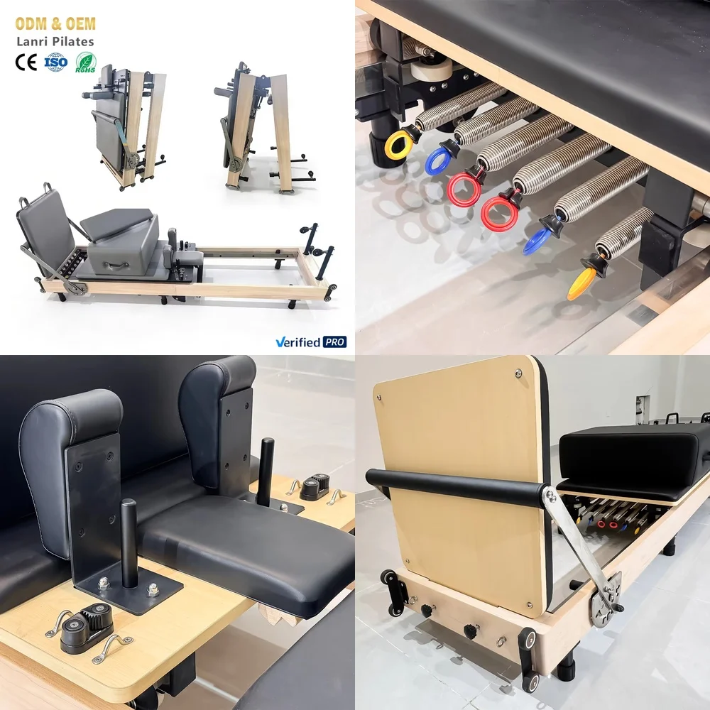 for Home Studio Foldable Pilates Reformer Maple Wood Yoga Reformer CE Certified for Pilates Studio