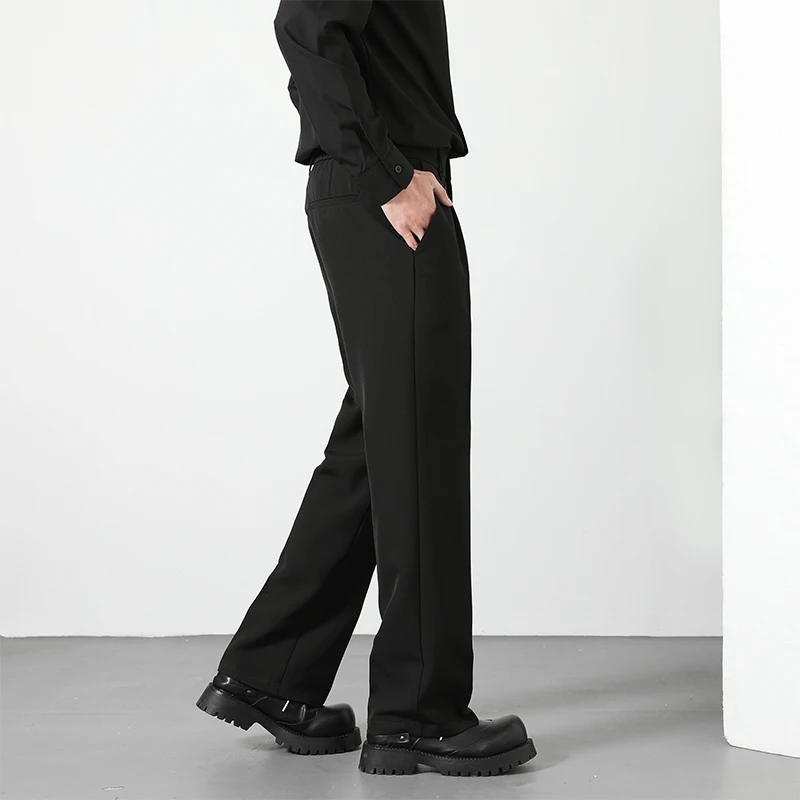 กางเกงสูทผู้ชายทรงหลวม ปี 2025 คลาสสิก ทรงตรง สีพื้น ผ้าพลิ้ว ยืดหยุ่น เหมาะสำหรับทำงานออฟฟิศ ลำลอง สีน้ำตาล สีกากี สีเทา