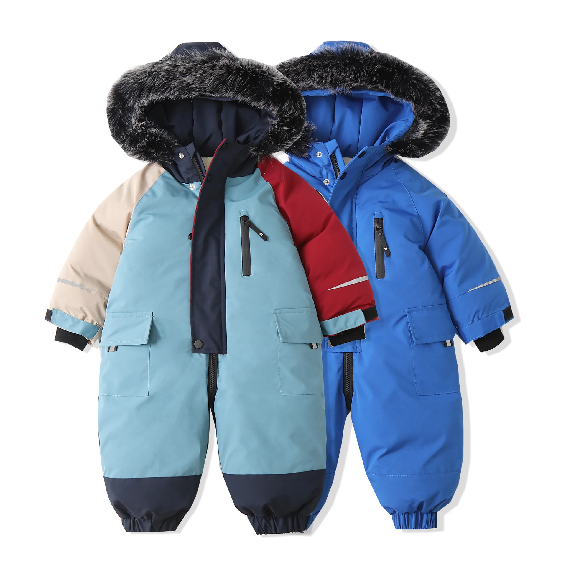 Fashion Color Blocked Baby Ski Suit Jumpsuit Winter 2025 New Casual Fashionable Cute and Warm Jumpsuit