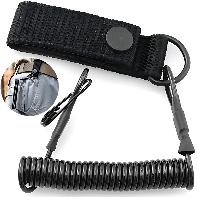 

Outdoor Tactic Spring Lanyard Elastic Retractable Anti-lost Waist Hanging Retention Rope Police Pistols Gun Rifle Sling Hunting