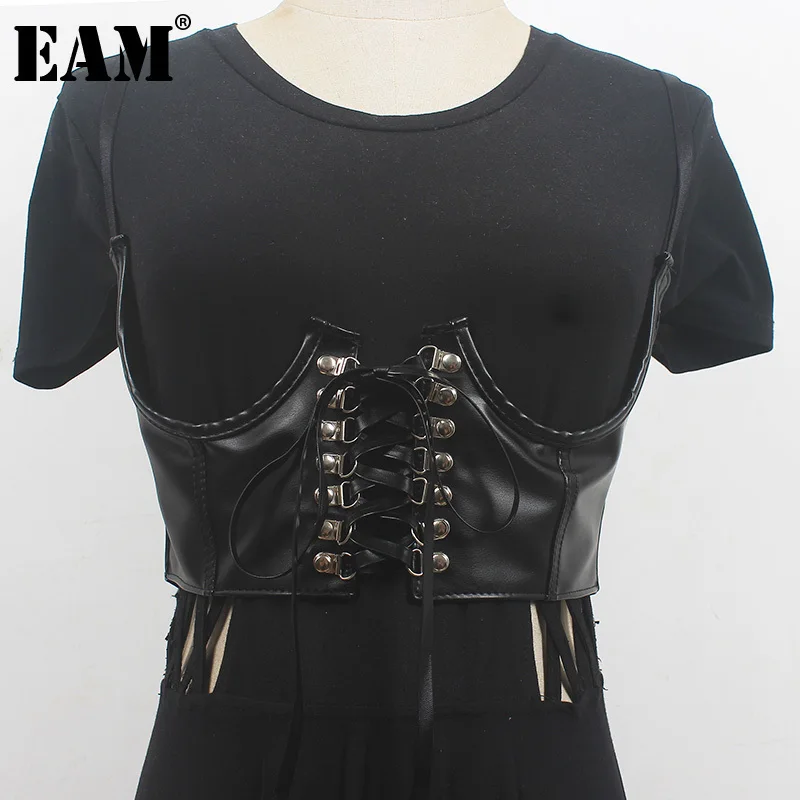 

[EAM] Pu Leather Black Buckle Bandage Strap Belt Personality Women New Fashion Tide All-match Spring Autumn 2024 1DH6359