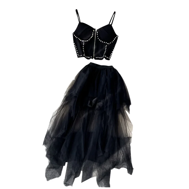 تنورة دانتيل غير منتظمة على شكل حرف a وقميص ort مع حمالة صدر ماسية طقم ملابس صيفية للسيدات تنورة بطول f #5