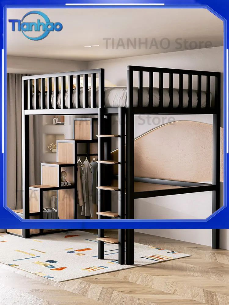 Elevated Bed for Duplex Second Floor Loft Type Wrought Iron Single Upper Floor Lower Table Combination Empty