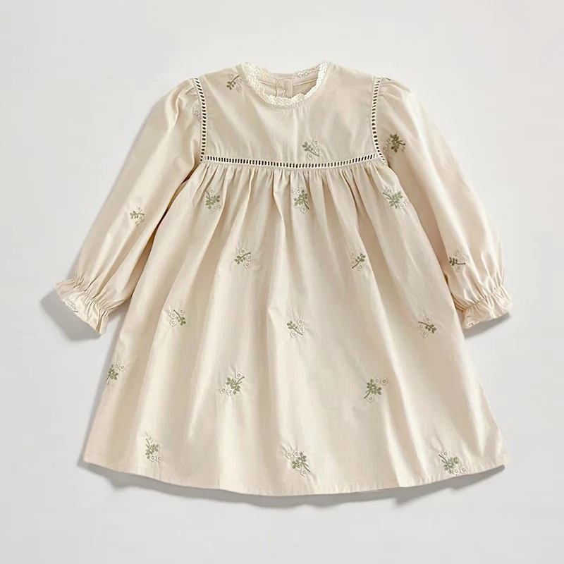 

Autumn New Girls Dress Little Girl Lace Collar Hollow Dress Cotton Baby Embroider Princess Dress Korea Style Princess Dress Kids