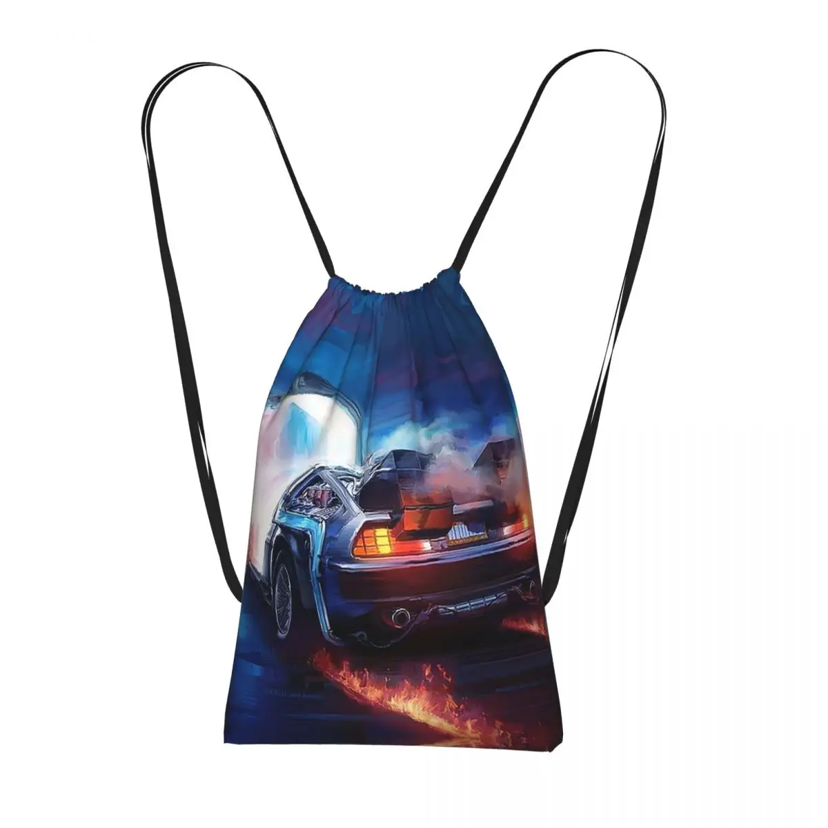 Back To The Future Delorean Time Machine Drawstring Backpack hiking cycling Bag Lightweight Storage Drawstring Bag for Men Women