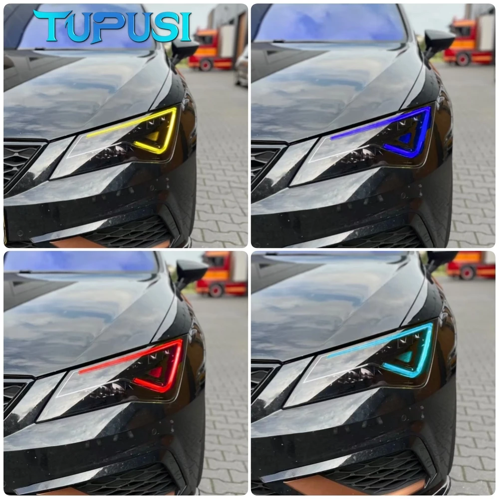 ل 2017-2020 سيات ليون الأصفر عيون الملاك DRL لوحات 5F0941475A 5F0941476A LED المصباح النهار تشغيل ضوء CSL أزرق أحمر #1