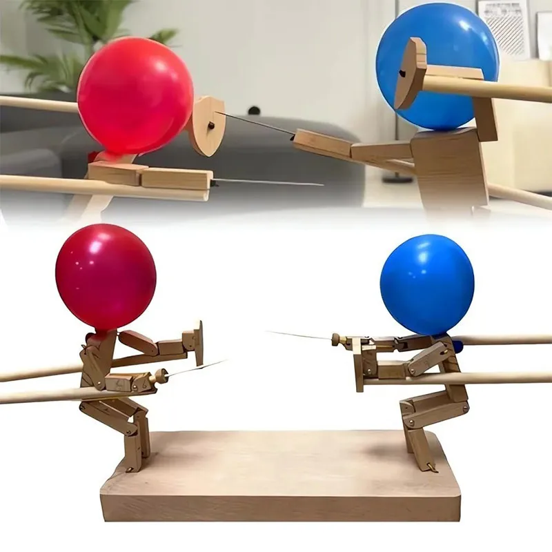 New Balloon Battle Handmade Wooden Sword Puppet Inflatable Wooden Fighter Balloon Bamboo Fast Paced Man Battle Game for Two