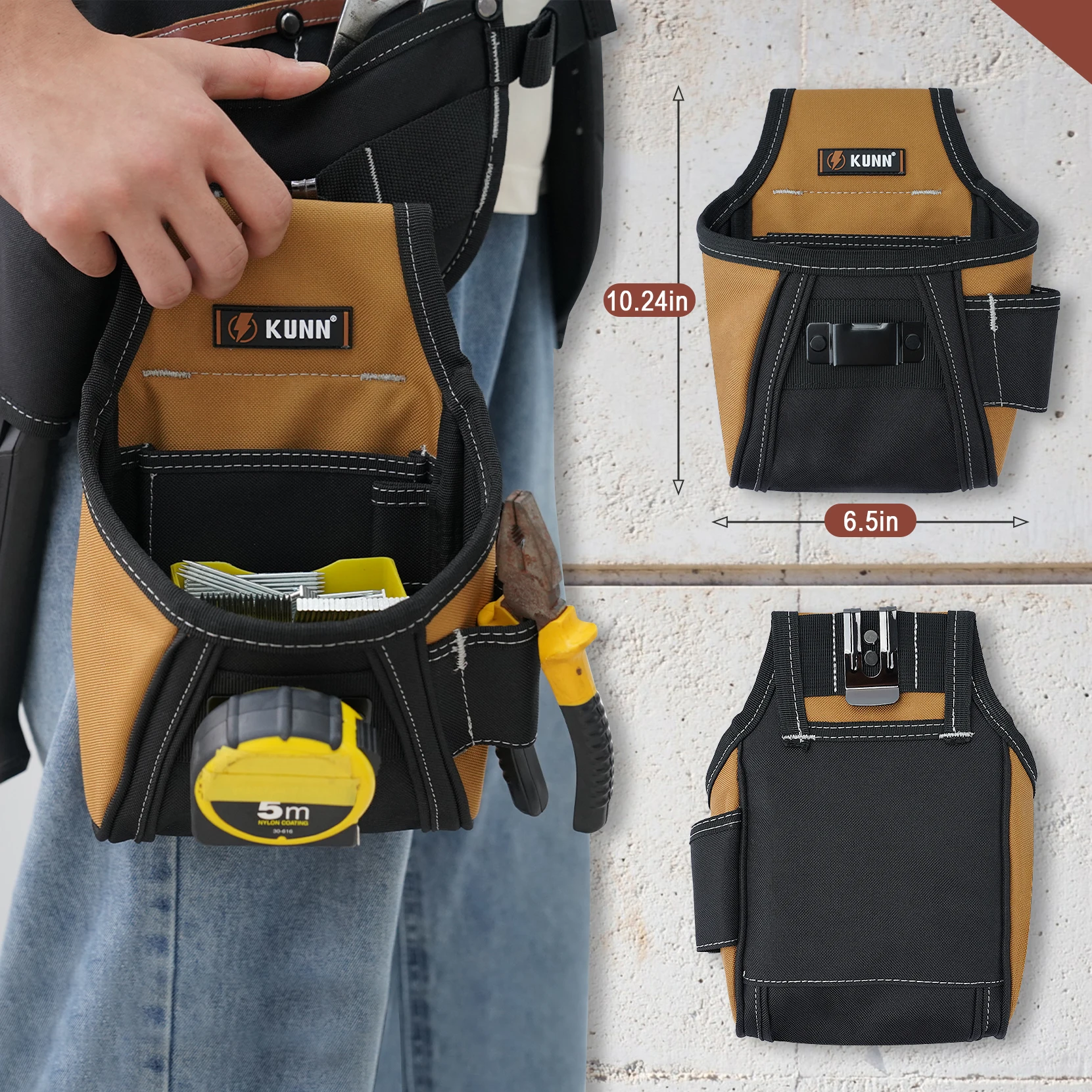 سترة أدوات جلدية للرجال - سترة عمل قابلة للتعديل بـ 37 جيبًا للكهربائيين والنجارين وعمال البناء #4