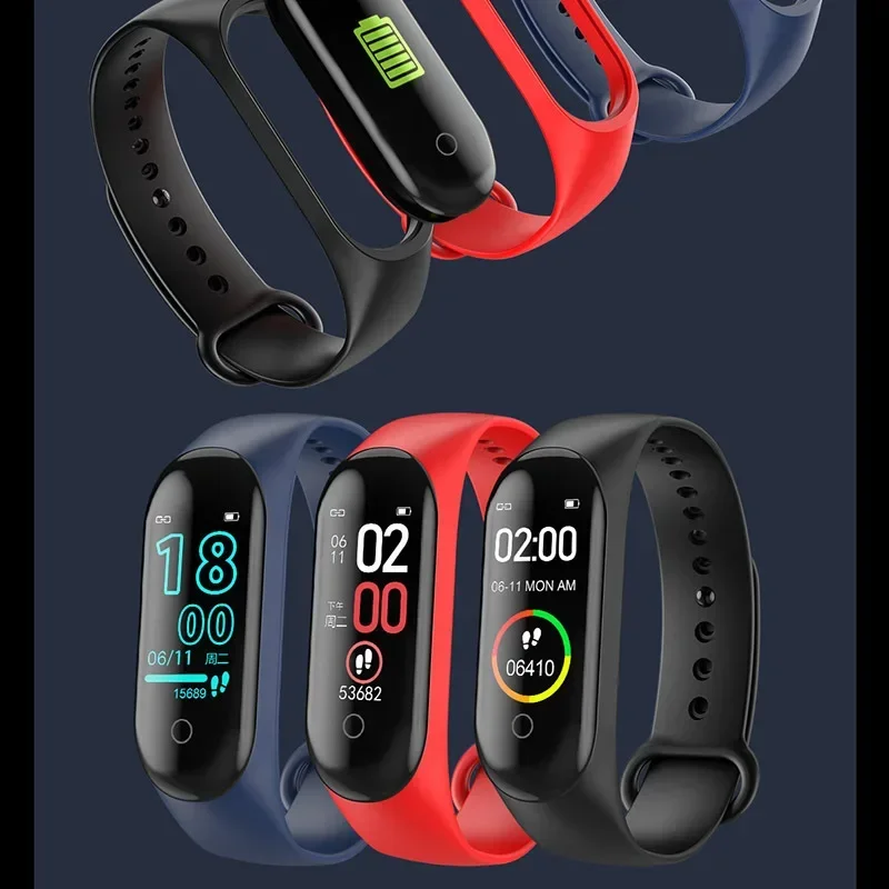 M4 Wristband Sport Fitness Pedometer Color Screen Smart Bracelet Blood Pressure Walk Step Counter Smart Band Watch