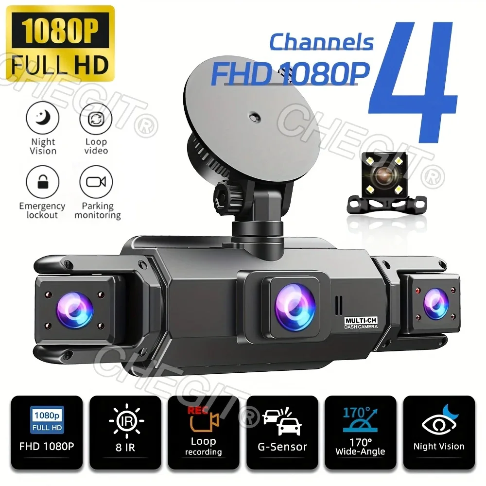 

4Camera Dash Cam With 360° Rotatable Lens For Car Camera 1080P Video Recorder Car DVR Optional Rear View Camera Night Vision