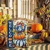 Halloween Garden Flag 12 x 18 Inch, Vintage Blue Orange Pumpkin Welcome Flag, Watercolor Fall Decorative Yard Flag, Polyeste jjp