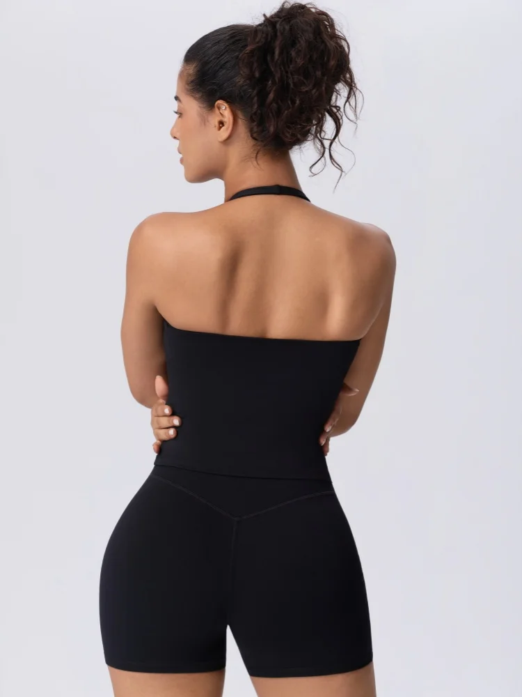 2 Pieces Sports Halter Top Strappy Bra Shorts Set Women Seamless Yoga Gym Leggings Set Running Fitness Sports Shorts Suit